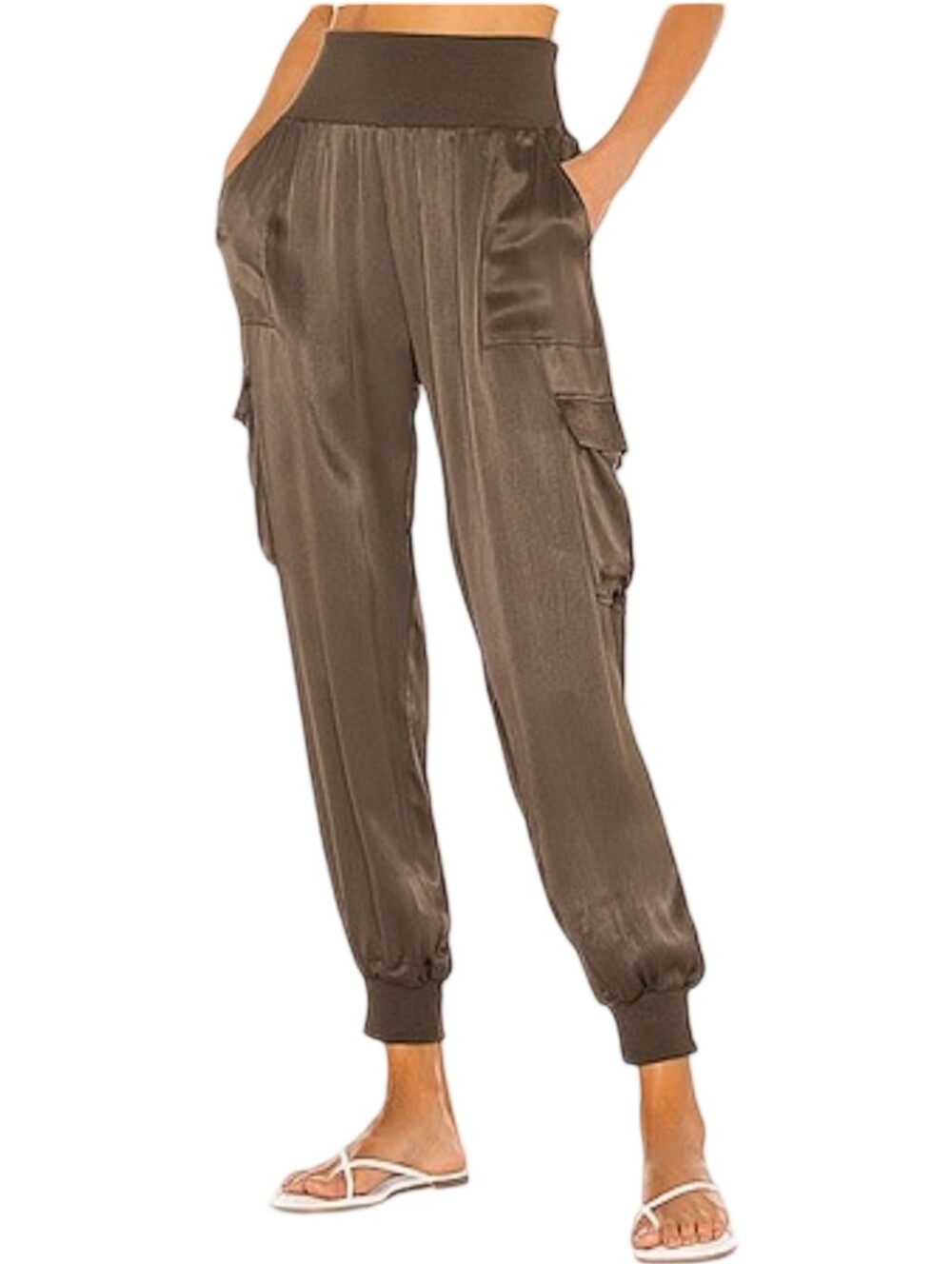 CINQ à SEPT Giles Satin Cargo Utility Jogger Pants Olive Green Size Small